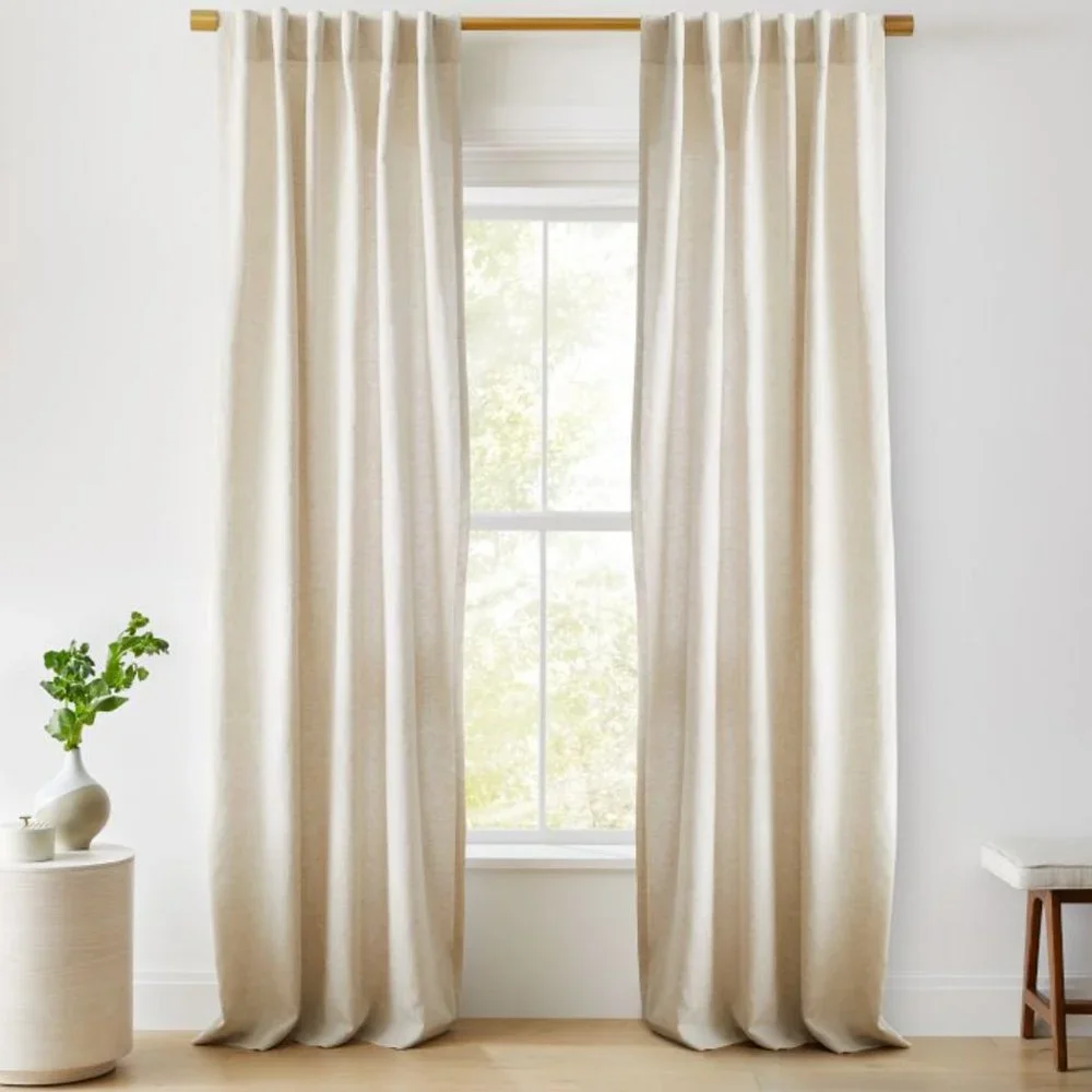 West Elm Solid European Flax Linen Curtain w/ Blackout Lining, Natural 72